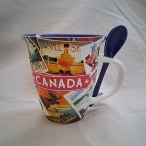 Canada Tea Mug With Spoon : 11 Ounces : All Over Design